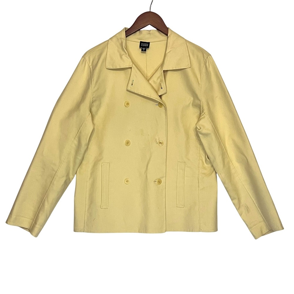 Eileen Fisher Vintage Yellow Double Breasted Cotton Twill Jacket Womens Medium